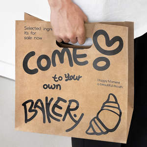 Custom Pattern Biodegradable Kraft Food Paper <b>Bags</b> with Handles for Takeaway, Baking, and <b>Bread</b> - Product Image 3