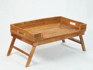 <b>FOLD</b> & SERVE Tray <b>Table</b> With Leg Rattan Tray Serving <b>Kitchen</b> Display Built-In Handles - Product Image 3
