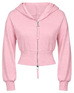 Sudadera con capucha corta rosa bebé para mujer, ajustada, de manga larga, estilo casual urbano, de algodón y forro polar, con logotipo personalizado, fabricación ODM - Product Image 1