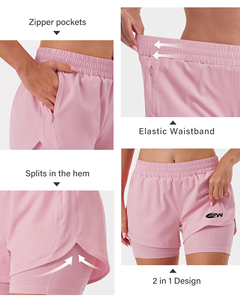 SPW Women's Pink Sport Shorts <b>Elastic</b> Waist Asymmetrical Design With Pocket Breathable Summer Workout Wear - Product Image 3