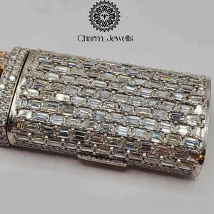 Collier unisexe en moissanite Charm Jewells, coupe brillante, chaîne à maillons géométriques, plaqué or 14 carats, argent 925, certifié IGI, style hip-hop - Product Image 2