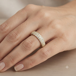 Anillo de Boda de Oro Sólido de 14K de Lujo, con Incrustaciones de Diamantes de Moissanita en Media Eternidad, 3 Filas, Micro Pavé, Joyería Fina para Mujer - Product Image 2