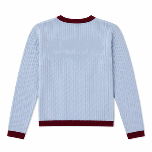 Wholesale Custom Logos <b>Cable</b> <b>knit</b> Sorority Crew Neck Varsity Cardigan Embroider Patches <b>Sweater</b> High-Quality - Product Image 2