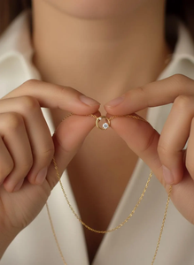 สร้อยคอแฟชั่นประดับเพชรแล็บ E VVS ทองคำแท้ 14K น้ำหนัก 0.11 กะรัต ดีไซน์วงกลมเปิดประดับเพชรเม็ดคู่ - Product Image 2