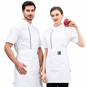 Vêtements de travail de cuisine en stock : Vestes de chef exécutif avec passepoil noir et tissu en maille tissée, unisexe, vente en gros - Product Image 1