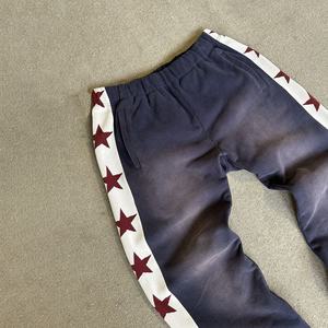 Pantalon de survêtement personnalisé 100 % coton molletonné délavé à l'acide, motif étoiles, en maille, taille mi-haute, style streetwear avec fermeture éclair latérale pour homme - Product Image 2
