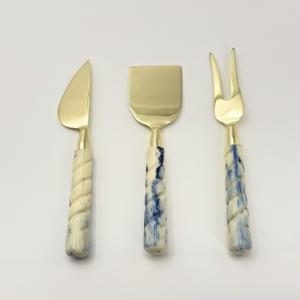 Juego de Cubiertos para Restaurantes, Acabado Dorado, Juego de 3 Piezas, Cuchillo para Queso y Cuchillo de Cocina de Metal, Juego de Herramientas Personalizadas, Fácil Agarre - Product Image 1