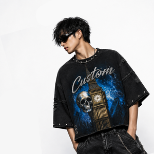 เสื้อยืด Glory Custom Cropped Washed Graphic DTG สไตล์วินเทจ พิมพ์ลายตามสั่ง แขนสั้น ทรงหลวม ประดับคริสตัล - Product Image 5