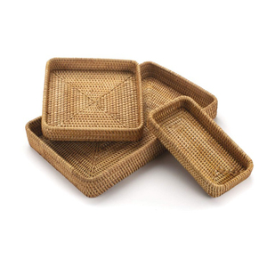 Eco-Friendly Round Handwoven Rattan Serving Tray with <b>Handles</b> Creative <b>Wicker</b> <b>Basket</b> for Coffee Table Breakfast and Home Decor - Product Image 4