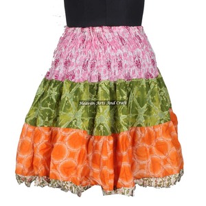 Gypsy Indian Boho Style Mini Rara Hippy Festival <b>Skirt</b> Summer Work Apparel with Printed Cotton Patch - Product Image 6
