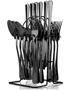 <b>Mirror</b> Polish Metal Cutlery Set Long Handle Dishwasher Safe Minimalist Design Party Serving Spoons Forks Knives - Product Image 1