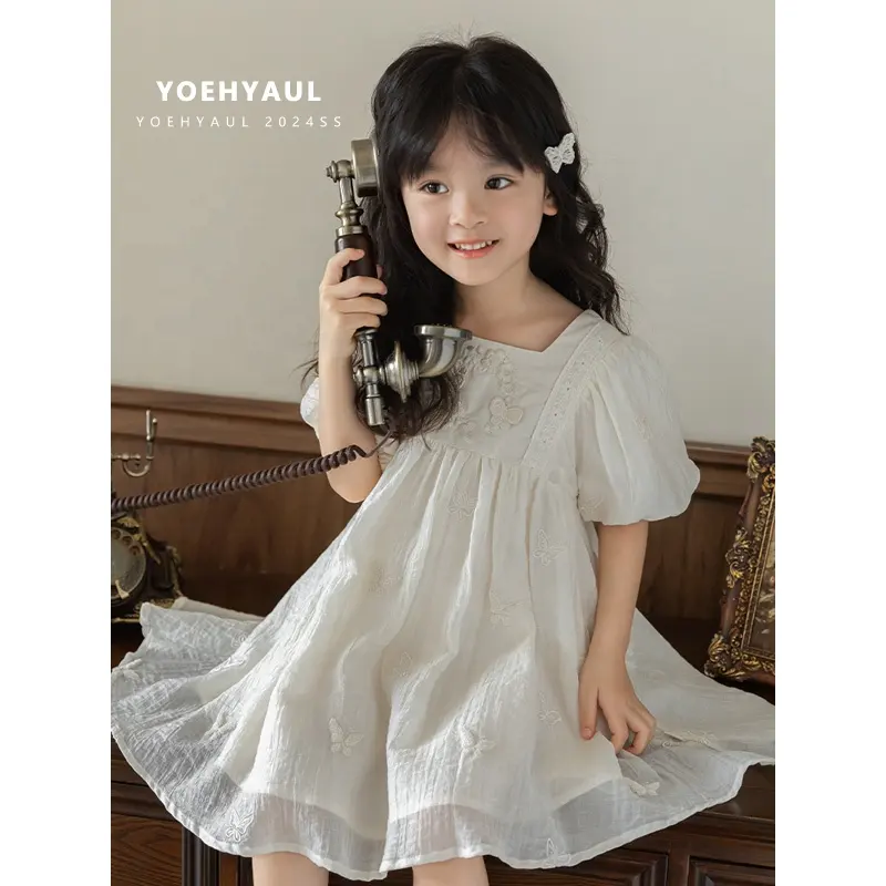 YOEHYAUL all'ingrosso 100% cotone floreale estate ragazza vestito da bambino personalizzato di alta qualità manica a sbuffo per bambini vestiti per bambini per la ragazza