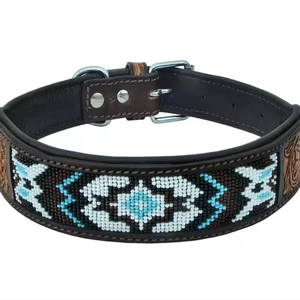 Collar de cuero con cuentas para perros, collares ajustables de cuero occidental genuino para mascotas para perros pequeños, medianos y grandes para venta de exportación - Product Image 1