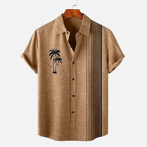 <b>Mens</b> <b>Tropical</b> Leaf Print Hawaiian TShirt Casual Summer Beach <b>Shirt</b> Short Sleeve Button Up Vacation Resort Wear Lightweight - Product Image 3