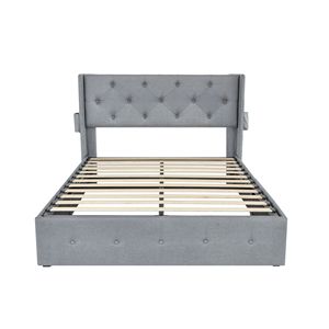 Letto Moderno con Testiera Wingback, Contenitore con Apertura a Gas, Imbottito, Misura Full e Porte USB - Product Image 3