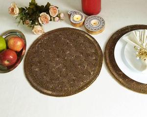 Beaded PlacematCream Color Floral Theme Embroidered <b>Table</b> Placemat <b>Round</b> Beaded Placemat <b>Runner</b> - Product Image 6