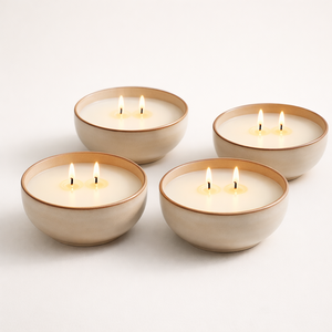 Recipiente de Cerámica Premium para Velas, Pared Gruesa, Resistente al Calor, Acabado Mate Suave, Triple Mecha, Decoración de Hogar Reutilizable de Lujo - Product Image 5