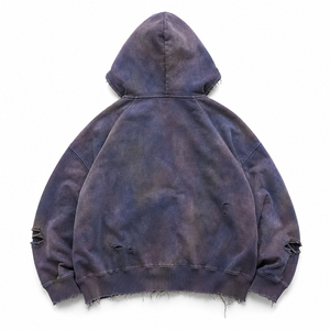 Sudadera con capucha para hombre OEM personalizada, 100% algodón, con cremallera, efecto desgastado, lavado ácido vintage, corte holgado, estilo urbano - Product Image 2