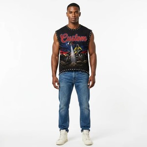 Débardeur personnalisé imprimé avec des strass, 100% coton jersey, tissu doux, t-shirt sans manches vintage, nouveau modèle tendance unisexe, vente en gros OEM - Product Image 3