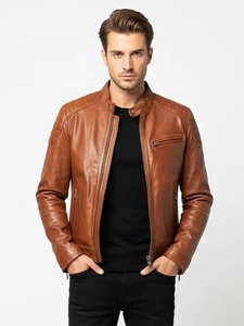 Chaqueta Clásica para Hombre Estilo Café Racer en Color Marrón Café - Product Image 1