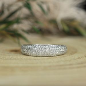 Classic 925 <b>Silver</b> <b>Eternity</b> Band <b>Ring</b> With Moissanite Pave Setting Round Brilliant Cut Unisex Wedding Jewelry - Product Image 2