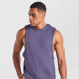 Sudadera con capucha sin mangas para hombre, de invierno, para gimnasio, atlética, 100% algodón, forro polar, con estampado digital. - Product Image 1