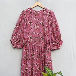 Beautiful floral Cotton Block Printed dress Dress For Casual wear Hand Block Printed Dress - Product Image 6