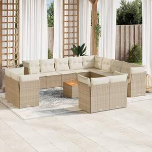 Conjunto de Sofá de Jardín de Ratán Beige con Cojines de Espuma de Alta Densidad, Muebles de Exterior de Diseño Contemporáneo, Resistentes al Agua y a los Rayos UV - Product Image 1