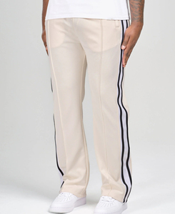 Pantalones de Pierna Recta Color Beige de Primera Calidad con Rayas Laterales, Corte Holgado, Cintura Elástica, Estilo Casual, Tejido Entrecruzado, Estilo Primavera - Product Image 2