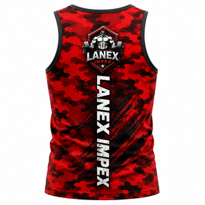 Débardeur de sport personnalisé pour homme, motif camouflage rouge, sublimation, fitness, musculation, sans manches, entraînement, vêtements de sport - Product Image 3
