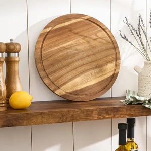 Planche à découper en bois d'acacia, design rond avec rainure pour les jus, épaisse, durable, sûre pour les couteaux, parfaite pour couper, servir et l'utilisation en cuisine - Product Image 4