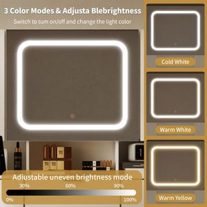 Large LED Lighted Mirror Vanity Table Set with Charging Station Makeup Desk with Glass Doors and Drawers for <b>Dressing</b> - Product Image 3