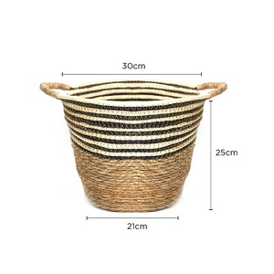 Panier de rangement en jonc de mer naturel à rayures avec poignées, panier de rangement fait main, vente en gros, écologique, fabriqué au Vietnam - Product Image 2