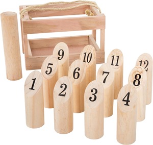 Jeu de quilles en bois numérotées avec caisse de transport, jouet éducatif pour enfants apprenant le comptage et les compétences mathématiques - Product Image 1