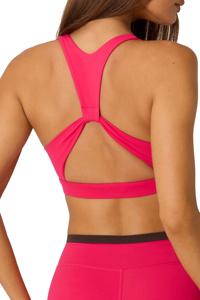 Sujetador deportivo rosa para mujer, espalda cruzada, cuello redondo, soporte medio, costuras en contraste, bloques de color, top sin costuras para fitness y entrenamiento - Product Image 5
