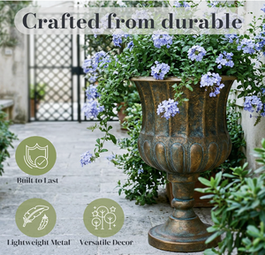 Metal Urn Planters Bronze Classic Antique Iron Plant Pots - Large Decorative Rustic Flower Pots for Indoor & Outdoor Use - Product Image 5