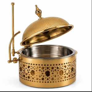 Calentador de Comida Tipo Buffet de Acero Inoxidable Dorado de Lujo, Recipiente Redondo para Calentar Alimentos para Eventos de Catering en Hoteles - Product Image 5