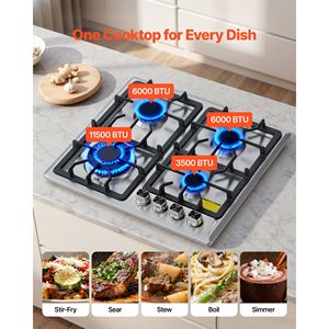 24-Inch Dual Fuel Gas Cooktop with 4 Burners Stainless Steel LPG/NG Convertible <b>Stove</b> Top 27000BTU Max Iron Material - Product Image 3