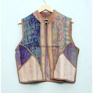 Chaleco de punto de algodón vintage para mujer, estilo indio con patchwork, multicolor, transpirable, de grosor estándar, para invierno. - Product Image 1