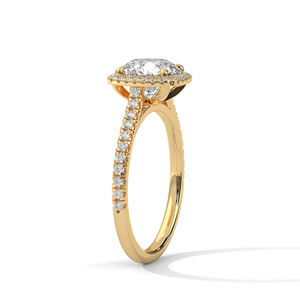 Anillo de compromiso con halo de diamantes cultivados en laboratorio, corte redondo, en oro – Anillo de diamantes solitario con halo pavé para novias - Product Image 2