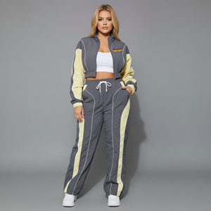High Quality Streetwear crop <b>jacket</b> & trouser women's 2 piece set 100% nylon Breathable baggy Fit 2 tone ladies Tracksuit - Product Image 6