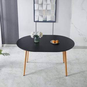 Tavolo da Pranzo con Gambe in Legno Estensibili e Piano in MDF Nero, Misure 100/140/180x100x75cm per Ufficio e Caffetteria - Product Image 6