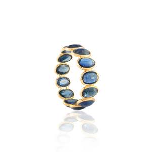 Bague de mariage éternelle en or jaune 18 carats avec saphir bleu - Product Image 5