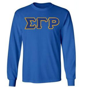 Chemise à manches longues bleue avec inscription Sigma Gamma Rho pour femmes, t-shirt à col rond de sororité grecque, vêtements décontractés imprimés sur mesure pour le campus - Product Image 1