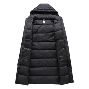 <b>Mens</b> Long <b>White</b> 80% Camel Down Slim Puffer Coat Black Stripe Details Winter <b>Jacket</b> Covered Button - Product Image 3