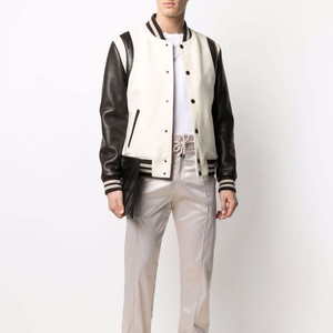 Chaquetas de Hombre de Alta Calidad, Transpirables, con Cuello Alto, Corte Regular, Cierre de Botón Único, Manga Negra, Cuerpo Blanco, Estilo Casual Otoñal - Product Image 1