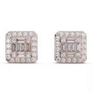 Luxury 10K Gold VS Clarity Lab Grown Round Diamond Classic Screw <b>Back</b> Flower Shape Trendy Style <b>Earring</b> for Wedding Gift - Product Image 1
