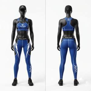 Women MMA Bra <b>Leggings</b> 260g Cotton Y-line Straps Stand Neckline Compression Panelled Set Custom Logo Crystal Anti-Bacterial - Product Image 1