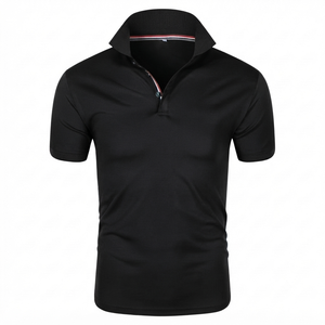Chemise Homme Noire Unie 100% Coton Manches Courtes Décontractée Business Golf Sport Séchage Rapide Respirante Coupe Ajustée - Product Image 1
