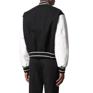 <b>Men</b> Letterman Baseball School Team Varsity Jacket Black Wool Real Leather Sleeves Stand Waterproof Breathable Windproof 2026 - Product Image 3